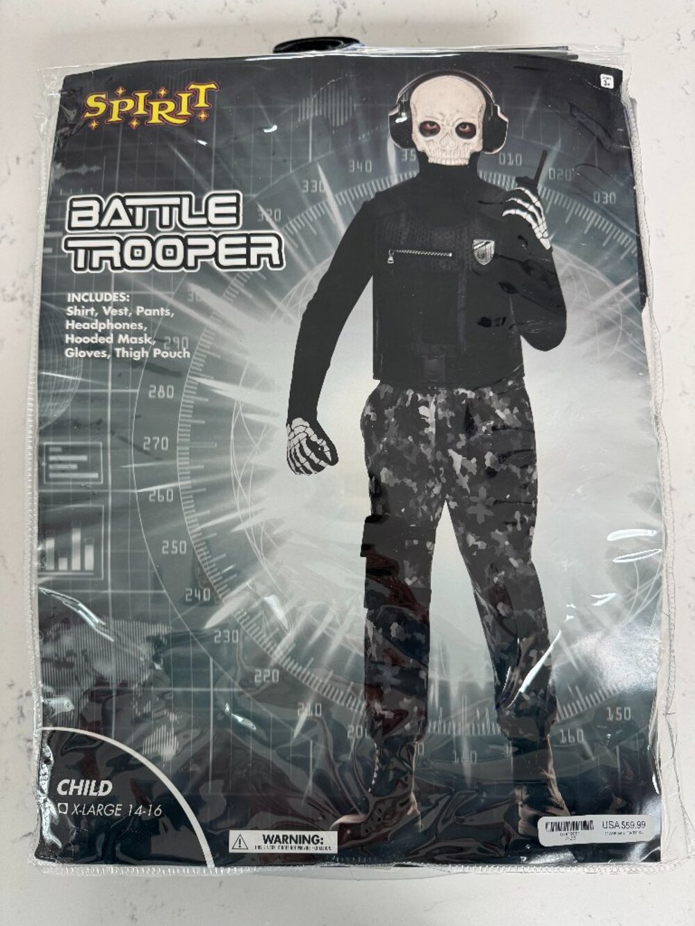 Spirit Halloween Battle Skull Tactical Trooper Costume Child XL (14-16) NEW